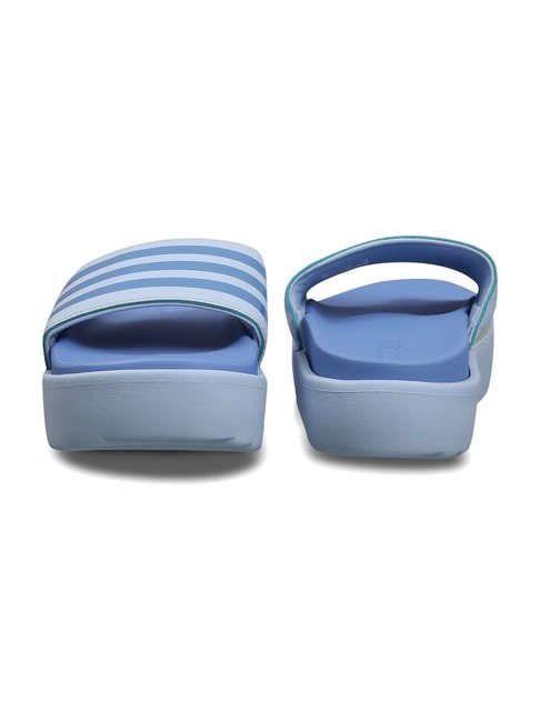 Adidas Women's ADILETTE PLATFORM Blue Slides - View 3
