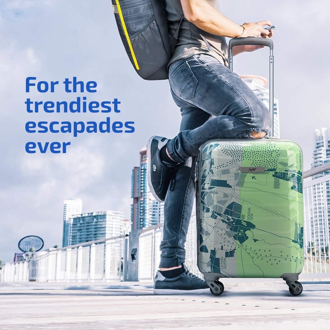 Skybags Tooper Set of 3 (Cabin+ Medium+Large) Hard Luggage (55+65+75 cm) | Polypropylene Luggage Trolley with 8 Spinner Wheels|Green|Unisex - View 5