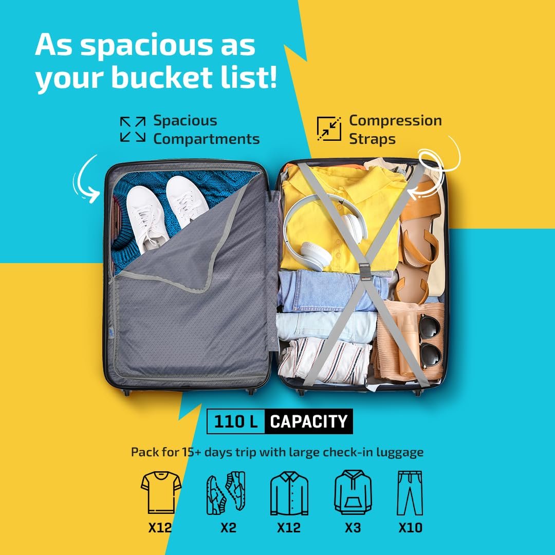 Skybags Tooper Set of 3 (Cabin+ Medium+Large) Hard Luggage (55+65+75 cm) | Polypropylene Luggage Trolley with 8 Spinner Wheels|Green|Unisex - View 2