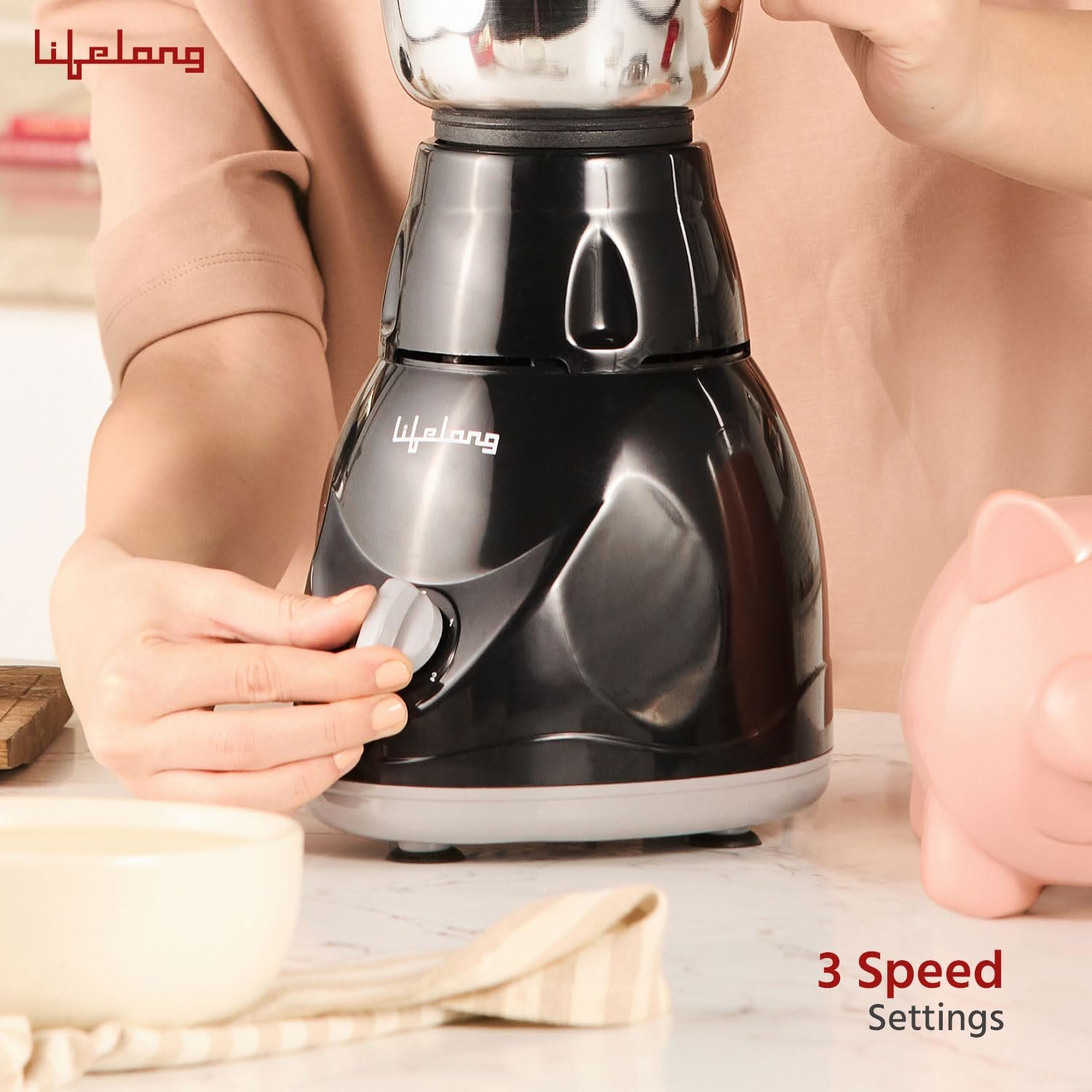 Lifelong LLMG23 Power Pro 500-Watt Mixer Grinder with 3 Jars (Liquidizing, Wet Grinding and Chutney Jar), Stainless Steel blades, 1 Year Warranty  - View 6