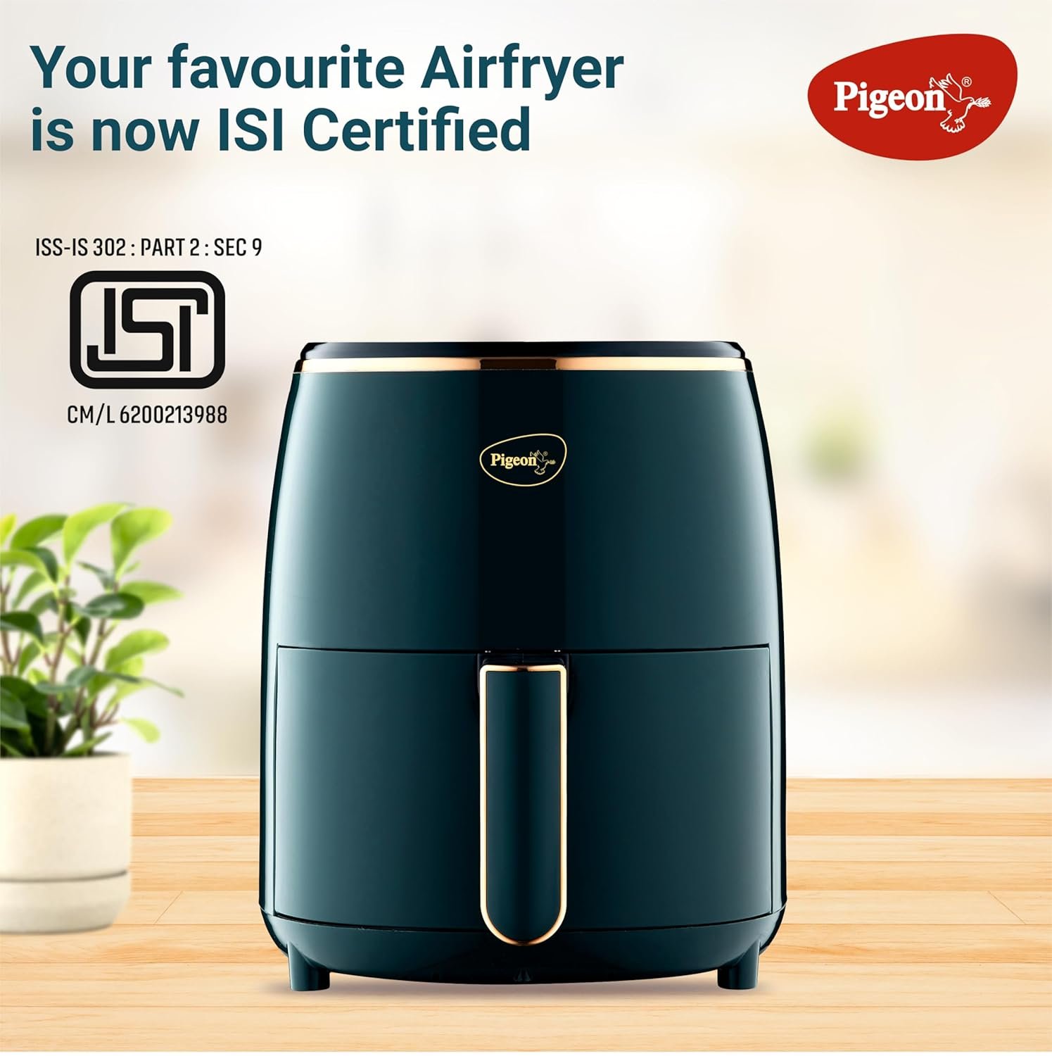 Pigeon Healthifry Digital Air Fryer, 360° High Speed Air Circulation Technology 1200 W with Non-Stick 4.2 L Basket - Green - View 2