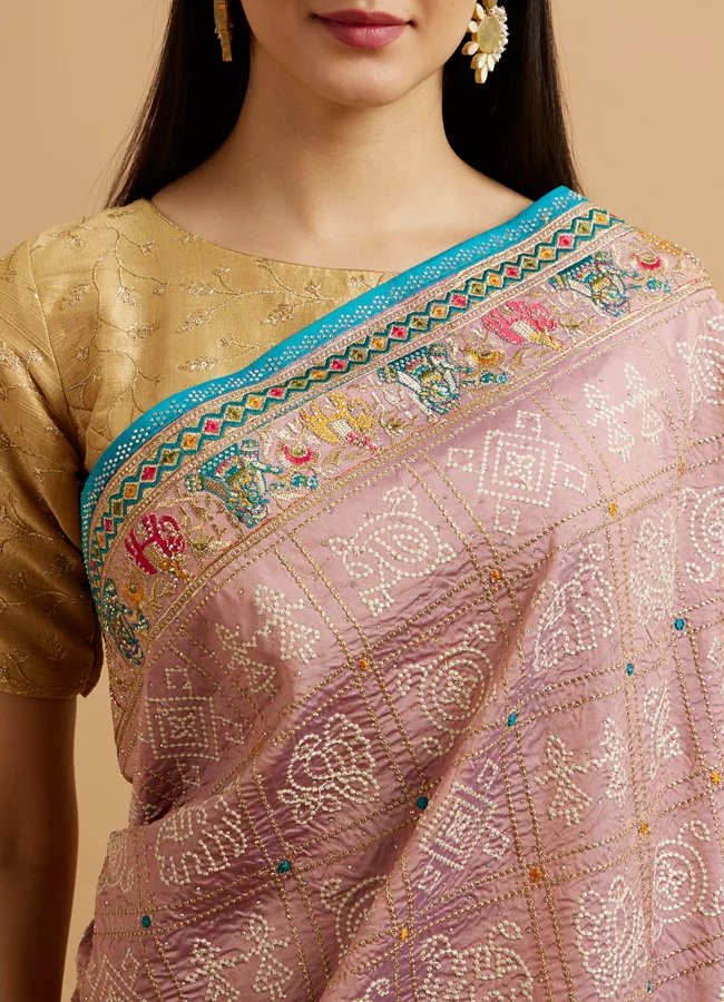 Engagement Glory Purple Silk Saree with Embroidery and Zari - View 2