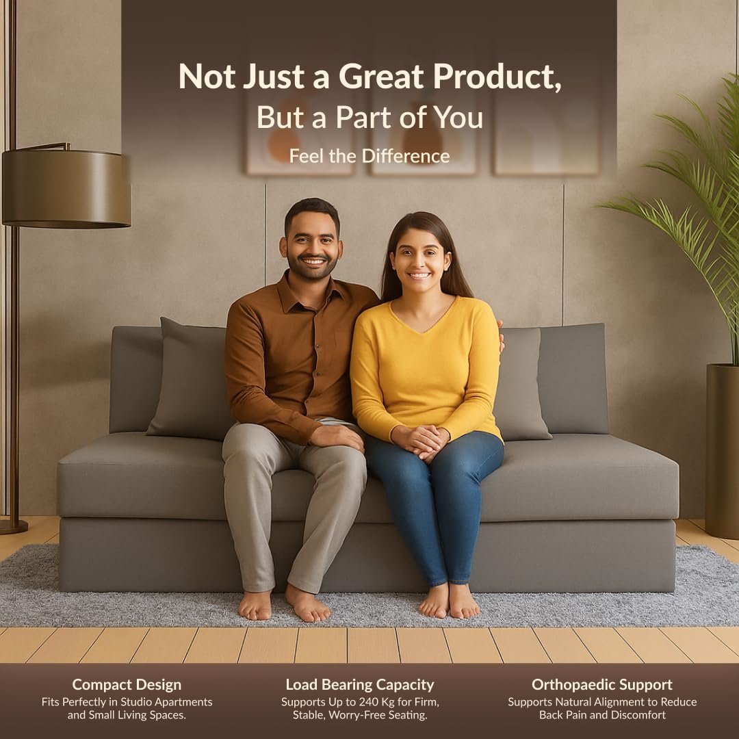 SleepyHug FoldPRO Sofa-Cum-Bed | 3-in-1 Convertible Sofa, Lounger &amp; Bed | TouchSense Technology | HR Foam | Lightweight | 3-Seater | Double Bed | Without Pillow | Grey, 1-Year Warranty - View 6