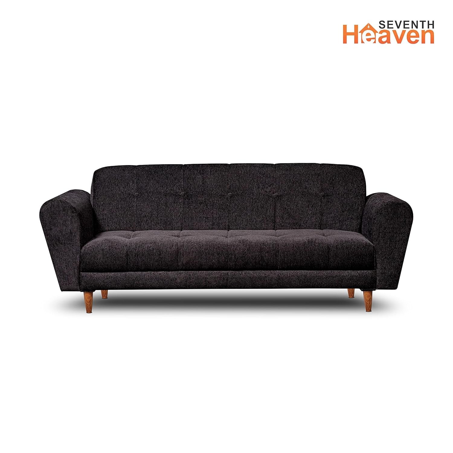 Seventh Heaven Milan 3 Seater Sofa | Luxury Comfort &amp; Extra Spacious | Sofa | Sofa Set | Wooden Sofa Set for Living Room | Sofa for Living Room &amp; Office (Chenille Molfino - Black) - View 3