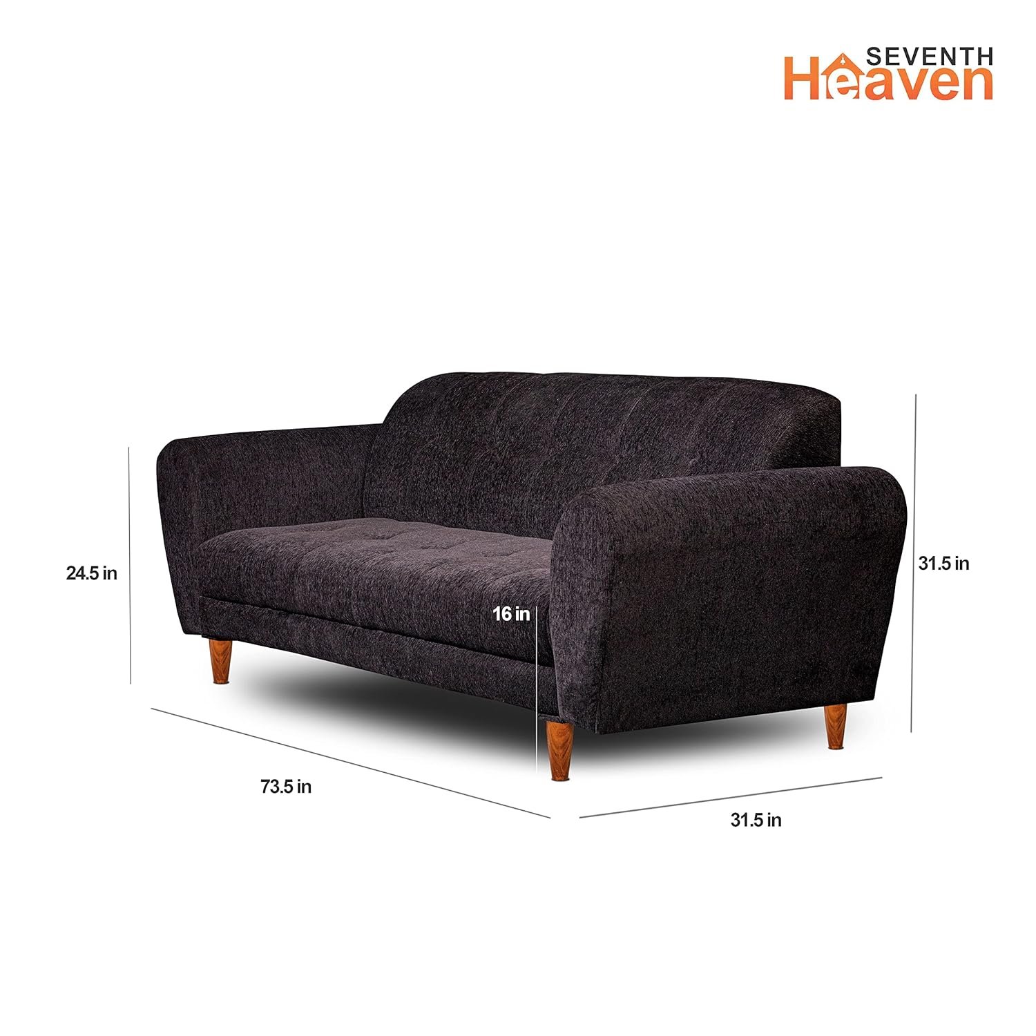 Seventh Heaven Milan 3 Seater Sofa | Luxury Comfort &amp; Extra Spacious | Sofa | Sofa Set | Wooden Sofa Set for Living Room | Sofa for Living Room &amp; Office (Chenille Molfino - Black) - View 2