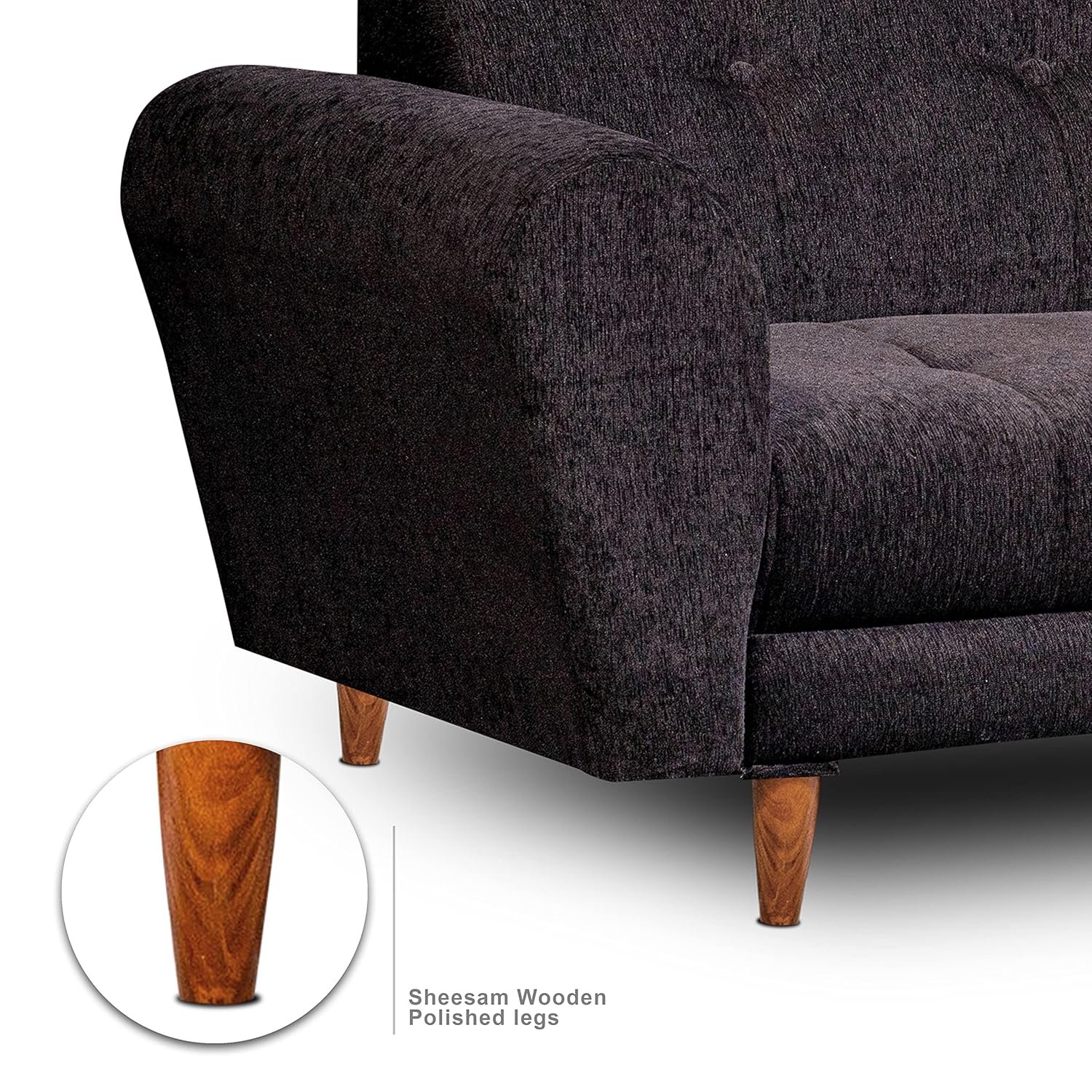 Seventh Heaven Milan 3 Seater Sofa | Luxury Comfort &amp; Extra Spacious | Sofa | Sofa Set | Wooden Sofa Set for Living Room | Sofa for Living Room &amp; Office (Chenille Molfino - Black) - View 4