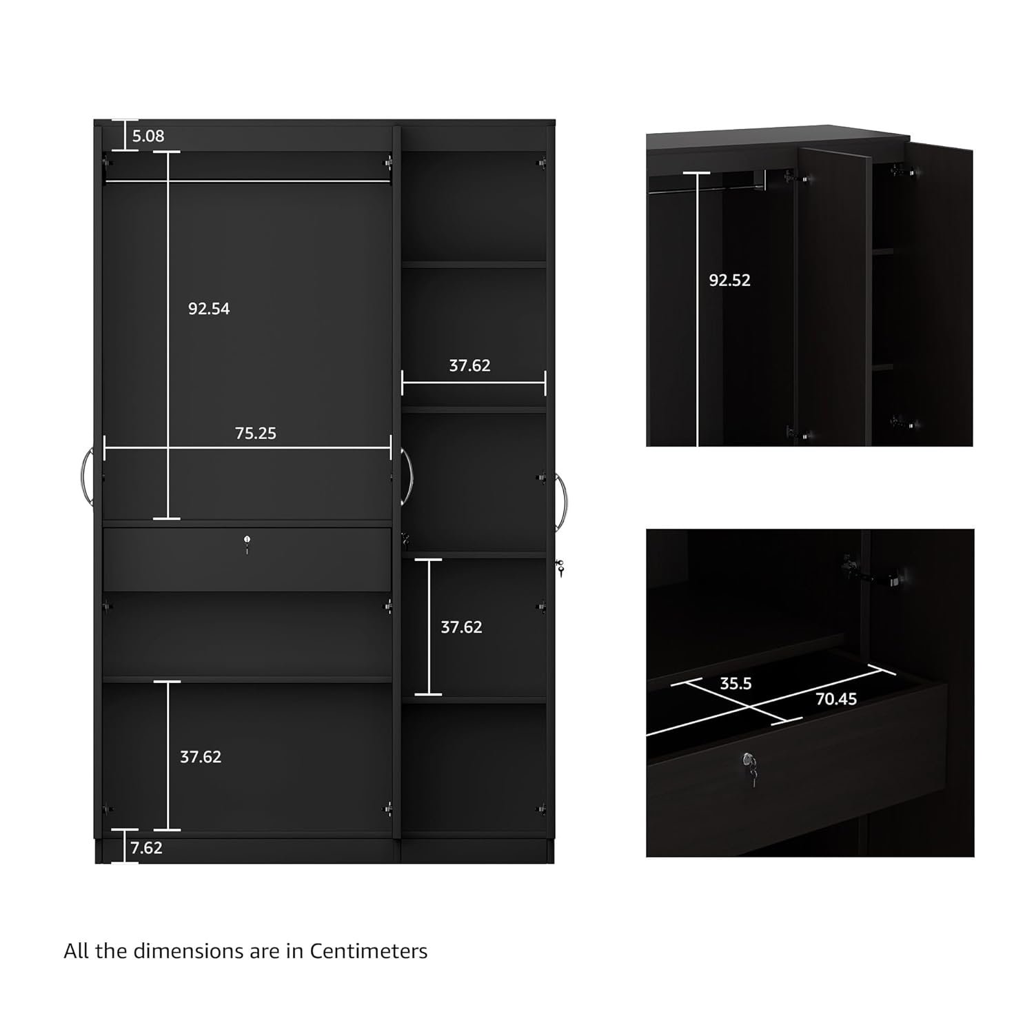 Amazon Brand - Solimo Alpha 3 Door Engineered Wood Wardrobe Drawer (Wenge Finish) - View 3