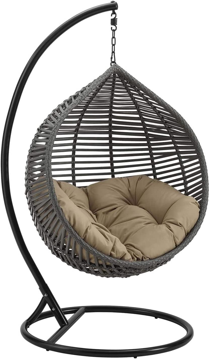 Wicker Rattan Wrought Iron Single Seater Swing Chair Stand For Adults|Garden &amp; Outdoor Hammock Swing Cushions For Kids|Teardrop Swing Hanging Chair W/ Curve Stand|Jhula-114.3 Cm,25.5 Cm,50" - View 2