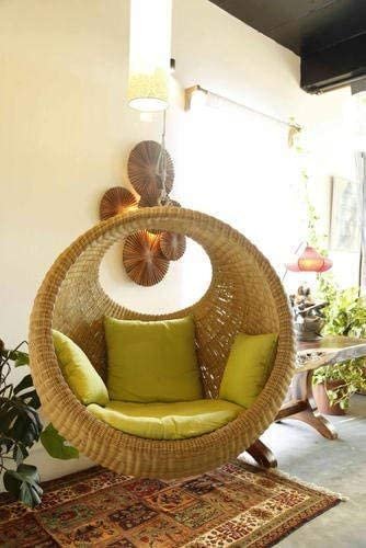 Hanging Swing Chair for Balcony &amp; Living Room | Handwoven Cane Hammock Zula for Adults | Indoor Outdoor Single Seater Jhula | Handmade Rattan Swing Chair (91x46x91 cm) - View 5