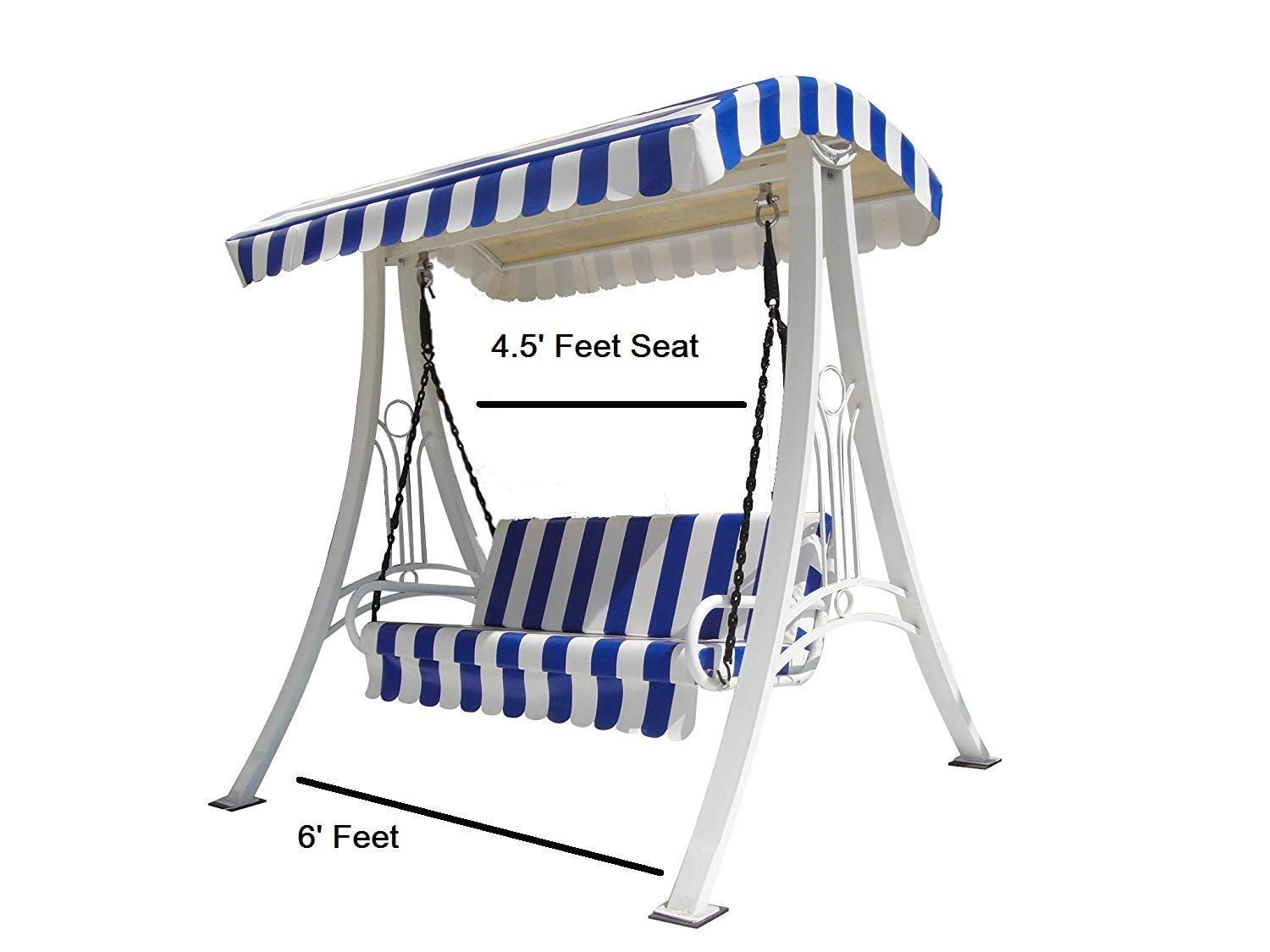 Swing/Jhula Indoor Outdoor With Stand, Roof &amp; Seat 300 Kgs Capacity (White),White, Blue,3 Seater(Hmck-001)(Wrought Iron), 58.66 CM - View 4