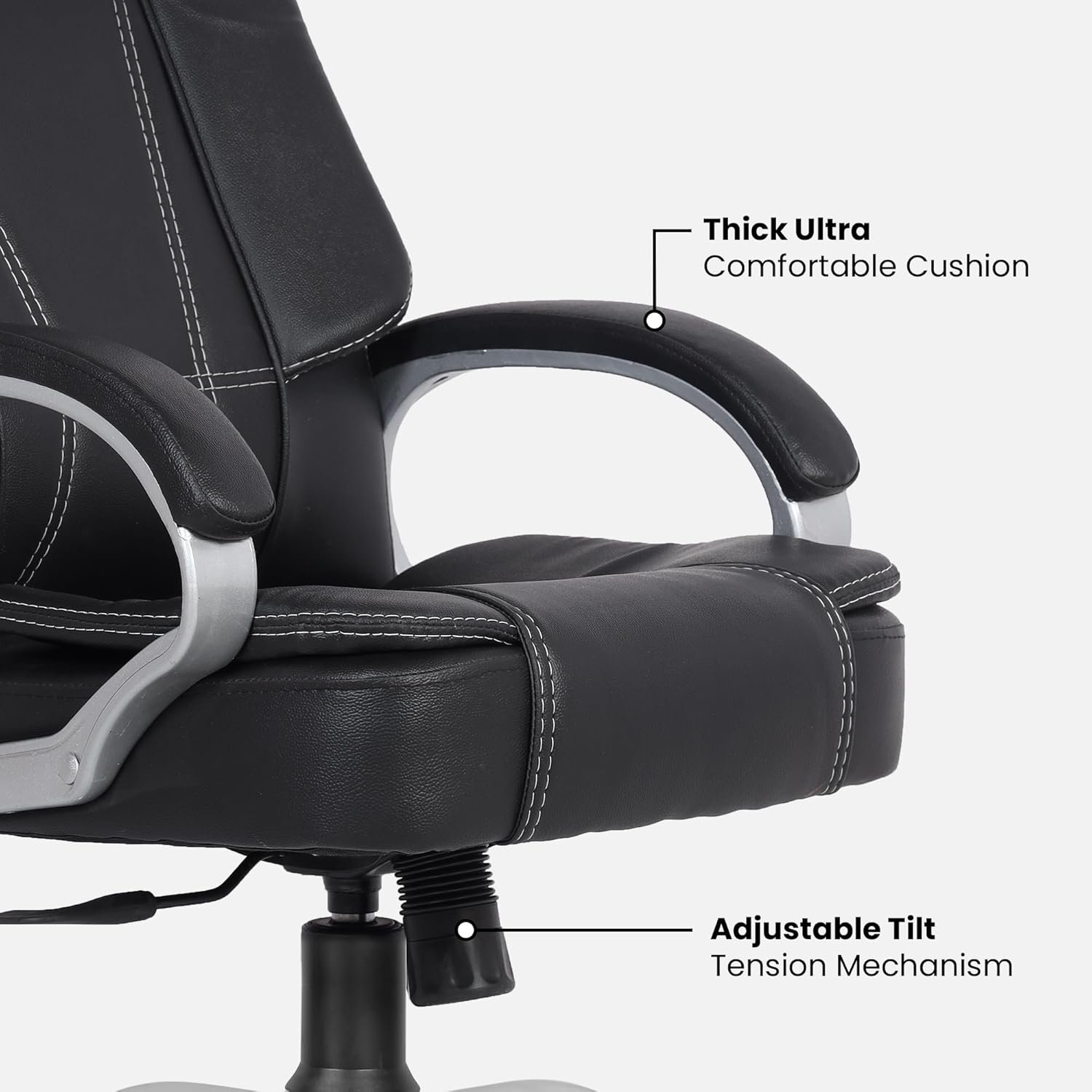 Executive Boss Chair with Spacious Cushioned Seat | Heavy Duty Metal Base | High Back | 3 Years Warranty (Black) - View 3