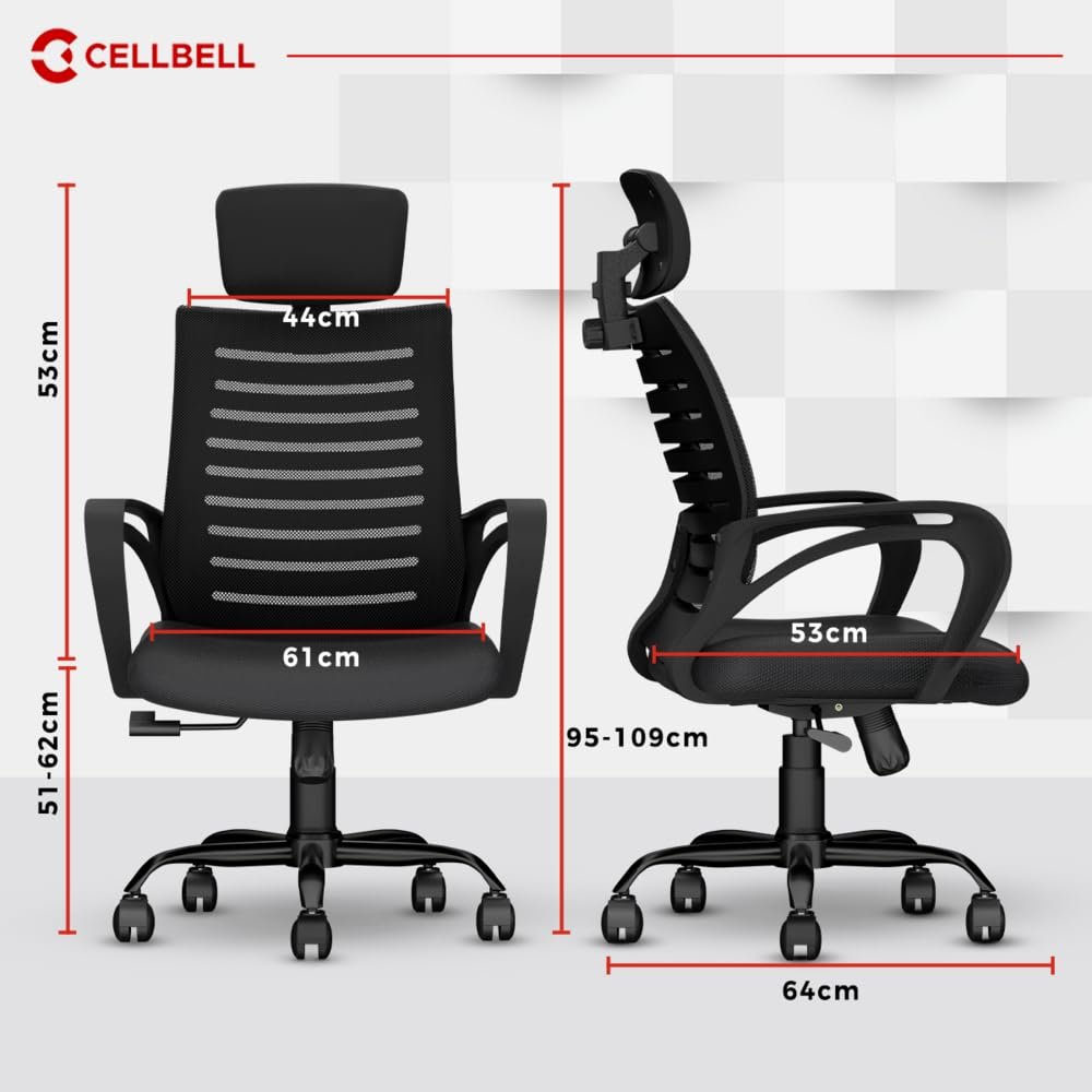 Office Chair - Adjustable Seat Height, Sturdy Metal Base, Revolving Study &amp; Computer Chair for Work from Home, Black - View 2
